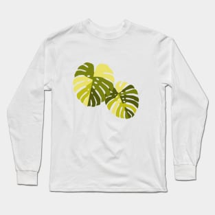 Monstera Leaves in Green Long Sleeve T-Shirt